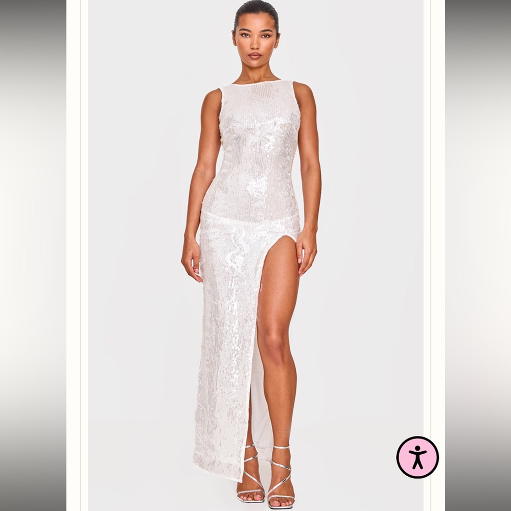 PrettyLittleThing WHITE TEXTURED SEQUIN RACER NECK MAXI DRESS